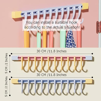 OULIGET Utility Slide Rail Hook,Under Cabinet Kitchen No Punching Hooks for Hanging Utensil,Bathroom Bedroom Office Wall Door Rack with 10 Hooks,2Pieces - color: Blue Pink