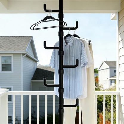 Floor to Ceiling Clothes Drying Rack, Adjustable Tension Pole Laundry Rack for Balcony. Vertical Coat Hanger Stand for Bathroom Bedroom, No Drilling Easy Install Space Saving (Black) - color: Black