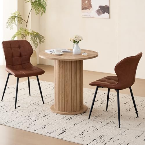 31.5" Round Dining Table for 2, Modern Small Pedestal Kitchen Table, Space Saving, for Apartment Dining Living Room - color: Mini Natural 31.5