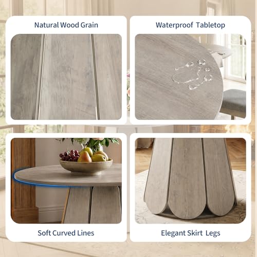 31.5" Round Dining Table, Small Circle Kitchen Table for 2-4 People, Modern Farmhouse Wood Dinning Room Tables with Pedestal Base, Space Saving Dinner Tables for Small Spaces, Mesa de Comedor, Grey - color: Grey