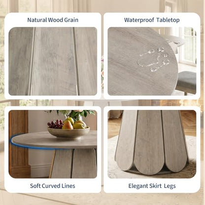 31.5" Round Dining Table, Small Circle Kitchen Table for 2-4 People, Modern Farmhouse Wood Dinning Room Tables with Pedestal Base, Space Saving Dinner Tables for Small Spaces, Mesa de Comedor, Grey - color: Grey