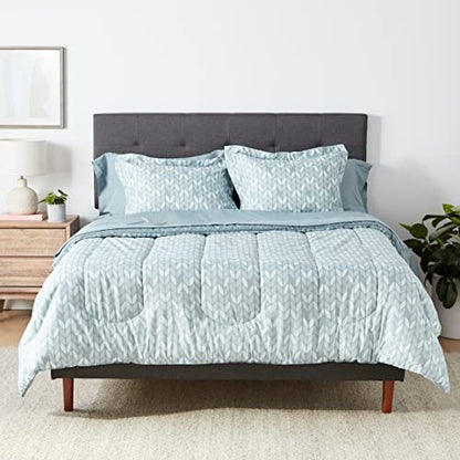 Amazon Basics Full/Queen Comforter Set with Herringbone Sheets, 7-Piece Gray Leaf Bedding, Lightweight Microfiber Bed-in-a-Bag - color: Gray Leaf, size: Full/Queen, style: 1-Pack