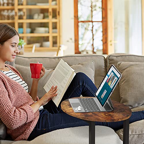 Hosfais Side Table Small End Table, C-Shaped Wood Sofa Table with Metal Frame for Living Room, Bedroom, Small Spaces (Rustic Brown) - color: Rustic Brown, size: Oval