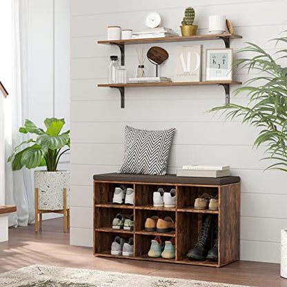 Long Wall Shelves, 39.4Inch Wooden Wall Mounted Shelves, Set of 2 | Large Floating Book Shelf, Metal Brackets, Easy Assembly, Max Load 33lbs, Wall Storage Ledges, Bedroom/Bathroom, Rustic Brown - color: Rustic Brown, size: 39.4 Inch