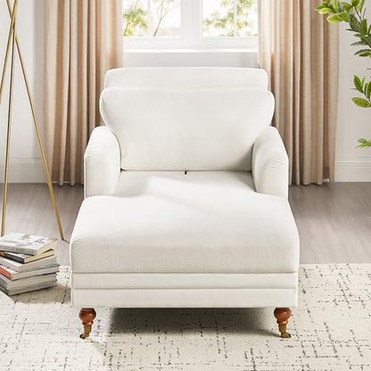 57.48'' Chaise Lounge Chair with Adjustable Backrest, Terry White | Chaise Lounge Chair Indoor, Modern Chaise Lounge Couch, Upholstered Leisure Recliner for Living Room, Apartment, Bedroom - color: White Terry
