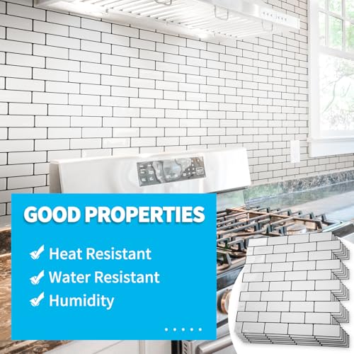 Art3d 10-Pack Subway Peel and Stick Backsplash, Warm White with Black Grout | 12 x 12 Inch, Strong Adhesion, Lightweight, Cuttable, Waterproof, Crack Resistant, for Kitchen Wall, Ideal for Recently Moved - color: Warm White With Black Grout