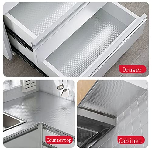 Kitchen Backsplash Wallpaper Oil Proof Sticker Aluminum Foil Contact Paper | Silver Self-Adhesive Shelf Liner Cabinet Liner Waterproof and Heat Resistant Peel and Stick Wallpaper (15.7X197 Inches) - size: 15.7" x 197"