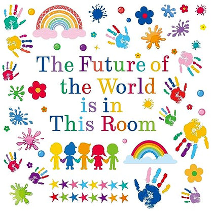 AOWDIAO Inspirational Kids Classroom Wall Decals – The Future of the World Is in This Room Quote – Peel and Stick Vinyl Sticker for School, Nursery and Playroom Decor - style: Inspirational Quote