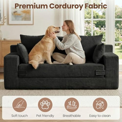 Boneless Couches 70 inch: 3-in-1 Convertible Sofa Bed Futon Couch Bed, Oversized Loveseat Sleeper Sofa with 5 Pillows, Black Small Couch for Living Room, Bedroom & Small Space - color: Black, size: 70 Inch