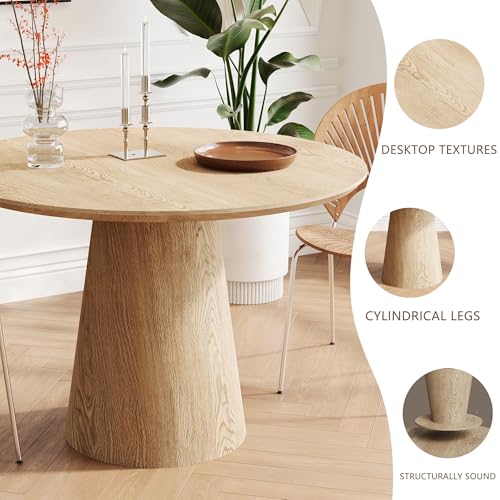 Round Dining Table for 4, Modern 43" Natural Wood Grain Dining Table with Cone Pedestal Base, Round Kitchen Table for Living Room, Kitchen, Dining Room, Natural - color: 43 Inch Natrual