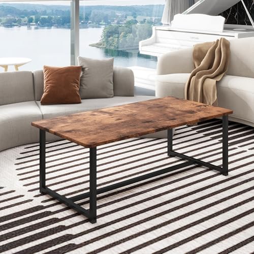 35.4" Rectangular Coffee Table for Living Room, Modern Industrial Style Coffee Table Center Table with Metal Frame for Small Space, Apartment, Office, Easy Assembly, Brown - color: Brown