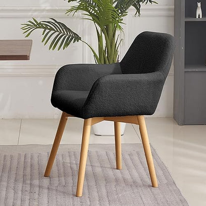 Desk Chair No Wheels Vanity Chair Comfy Accent Chair for Living Dining Room Bedroom Home Office Mid Century Modern Upholstered Armchair Sofa Chair (Wool Black, 1) - color: Wool Black