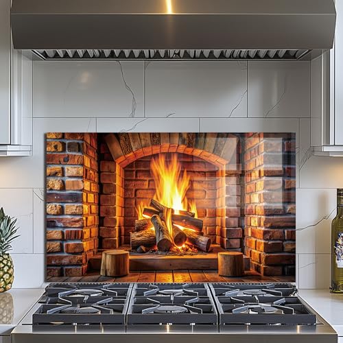 Evgosm Tempered Glass Backsplash for Kitchen， Stove Splashback, fireplace Glass Backsplash, Used for Kitchen Wall Protection and Decoration, Easy to Install and Clean. (30x18'') - size: 30"L x 18"W