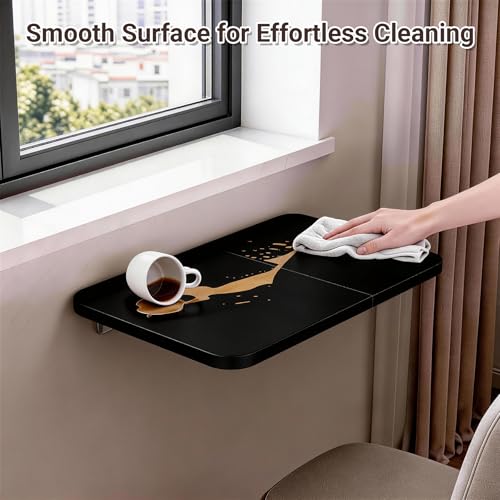 Neoaider Wall Mounted Folding Desk 23.6” x 15.7”, Black | Drop Down Table with Metal Collapsible Brackets, Folding Wall Table for Small Spaces, Home, Office, Kitchen, Laundry Room - color: Black, size: 23.6" x 15.7"