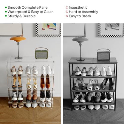Aquiver 4-Tier Acrylic Shoe Rack - Shoe Rack Organizer - Modern Shoe Storage Shelf, Holds 12-16 Pairs of Shoes for Entryway, Closet - 25.6'' L x 11.8'' W x 28.3'' H, Clear, Easy Assembly & Clean - size: 25.6''L x 11.8''D x 28.3''H