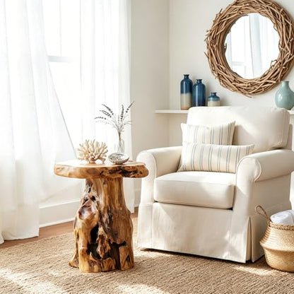WELLAND Solid Wood Pedestal End Table, 19" H Rustic Accent Table | Handcrafted from solid wood, showcasing unique grain patterns and natural organic beauty - color: Natural