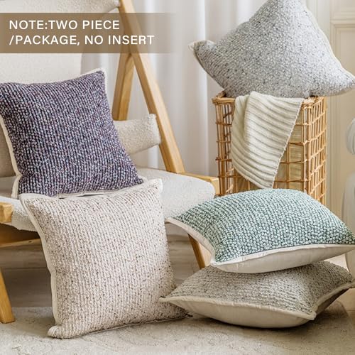 HEAVYWOOD Textured Boucle Pillow Covers 18x18 Set of 2 Striped Boho Farmhouse Throw Pillowcase Rustic Accent Square Couch Cushion Cover for Home Decor Bed Sofa Living Room (Purple, 18x18) - color: Purple