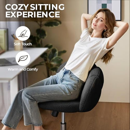 Yaheetech Black Petal Boucle Makeup Vanity Desk Chair with Wheels, Swivel | Soft foam-padded boucle fabric fits vanity, bedroom, office or sewing desks; adjustable height, swivel wheels, fast assembly. - color: Black