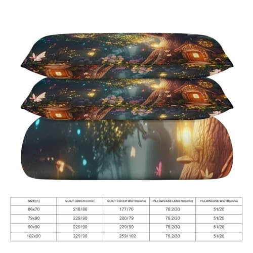 Fairy Forest 3 Piece Reversible Bedding Set 86"x70",Double Sided Brushed Microfiber Duvet Cover Set with 2 Pillowcases Soft Breathable Comforter Cover for Home - color: Fairy Forest, size: 86"x70"