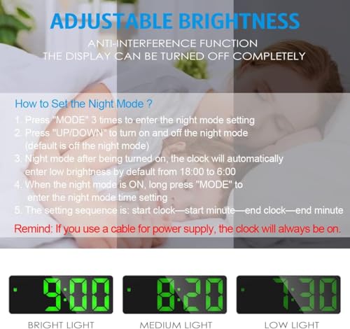 AMIR Digital Alarm Clock, Electronic Desk Clock with Temperature Display | Adjustable Brightness, 12/24H Display, Dual Power Option, Alarm Clock for Bedroom Home (Plug Not Included) - color: Green