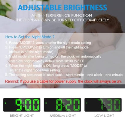 AMIR Digital Alarm Clock, Electronic Desk Clock with Temperature Display | Adjustable Brightness, 12/24H Display, Dual Power Option, Alarm Clock for Bedroom Home (Plug Not Included) - color: Green
