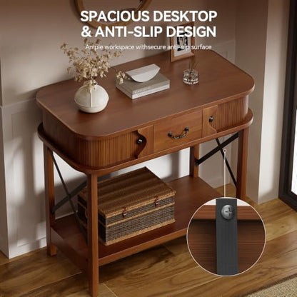 39'' Narrow Console Table, 2-Tier entryway Sofa Table，Walnut | Narrow Console Table with Drawer & Cabinets; Sturdy X-Frame, Slim Wood for Entryway, Hallway, Living Room & Behind Couch - color: Walnut