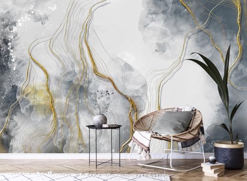 Abstract Grey Marble Wallpaper Large Abstract Gold Wall Mural | 151"x96", for Bedroom Living Room Bathroom, Textured Fabric, Not Peel and Stick - color: Mural 09, size: 151" x 96"