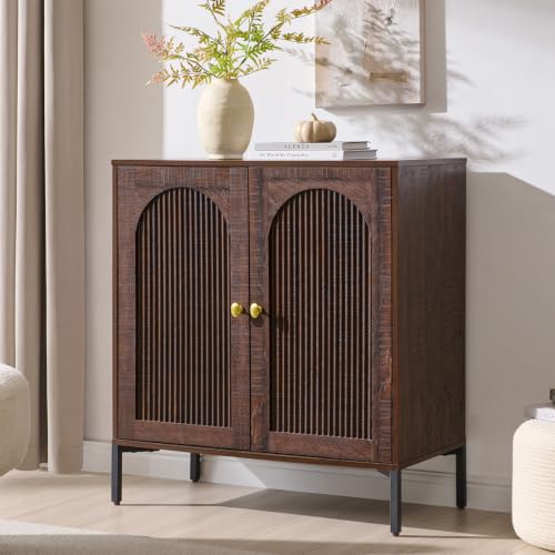 IFBUY 30.88" W Mid Century Modern TV Stands for Living Room, Brown | Wood Entertainment Center w/Adjustable Shelves, Media Console w/Arched Fluted Doors, Entryway Cabinet Fits 65, 70, 75 Inch TV - color: Brown, size: 15.75"D x 30.88"W x 34"H