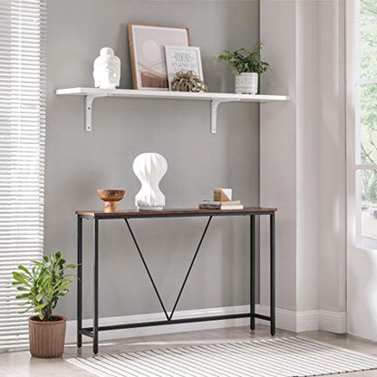 VASAGLE Console Sofa Table, Narrow Entryway Table, for Living Room, Bedroom, Easy Assembly, Rustic Brown and Ink Black ULNT020B01 - color: Rustic Brown + Ink Black, size: 9.1"D x 47.2"W x 29.1"H