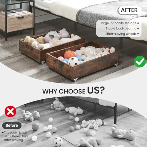 2-Pack Under Bed Storage Drawers Organizer with Wheels, Brown | 58L total capacity, 80 lb per Drawer, Fits 6 in Bed Clearance, Rolling Drawers for Shoes, Clothes, Linens, Toys - color: Brown