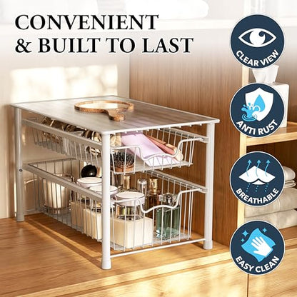 Simple Houseware Stackable Sliding Basket Organizer Drawer, White, 2-Tier - color: White, size: 2-tier