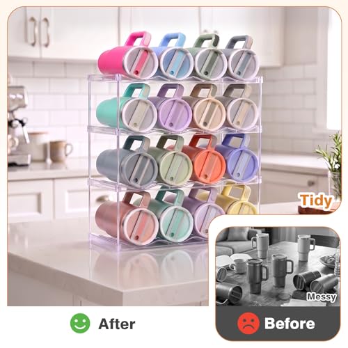 Large Compartment Water Bottle Organizer, Stackable Water Bottle Holder for Stanley 40 oz Tumbler, Clear Tumbler Organizer for Cabinet, Kitchen Pantry or Countertop, 3 Pack (4 Pack) - size: 4 Pack