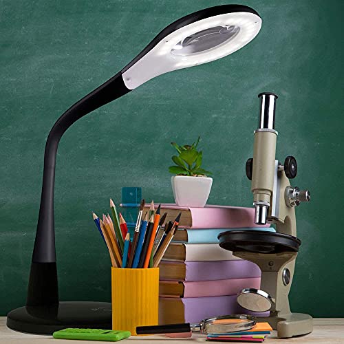OttLite Prevention LED Desk Lamp with Adjustable Magnifier, Black | ClearSun LEDs Reduce Eyestrain | 1.7x Optical Grade Magnifier with 3.4x Spot Viewer | 4 Brightness Settings