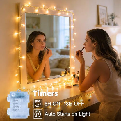 Ollny Fairy Lights Battery Operated 2 Pack, Total 200 LED 66 FT Battery String Lights, Waterproof LED Light with 8 Modes, Bedroom Indoor Outdoor Classroom Party Decorations, Warm White - size: 66 FT