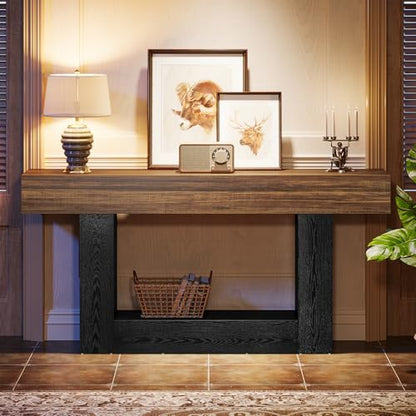 Tribesigns 63" Console Table, Farmhouse 2-Tier Entryway Table with U-Shaped Base, Narrow Long Wood Behind Couch Table for Living Room, Hallway, Foyer, Dark Brown & Black - color: Dark Brown & Black