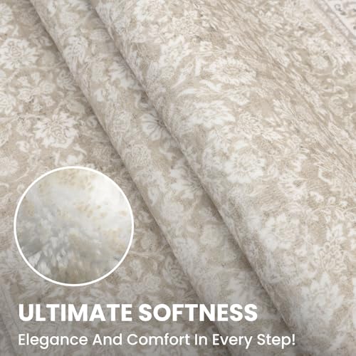 SIILOOM Washable 3ft Circle Round Rug, 3x3 Non-Slip Soft Circular Area Rugs | Cream/Beige/Yellow/White Spill & Stain Resistant Carpet for Living Room Dining RoomUnder Table - color: Cream/Beige/Yellow/White/Grey, size: 3' (Round)
