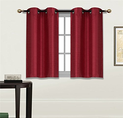 Elegant Home 2 Panels Tiers Grommets Small Window Treatment Curtain Faux Silk Insulated Blackout Drape Short Panel 28" W X 36" L Each for Kitchen Bathroom or Any Small Window # D24 (Burgundy) - color: Burgundy