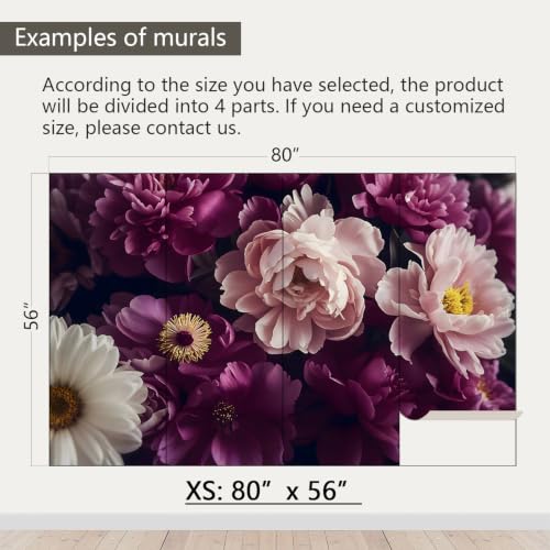 AFZEVEB-Dark Peony Floral Peel and Stick Wallpaper Purple Flowers Mural - color: Z804, size: 80" x 56"