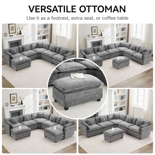 35‘’ Modern Chenille Cloud Sofa Ottoman,Rectangle Ottoman for Modular Sectional Sofa, Grey - color: Grey, size: 35'' Ottoman