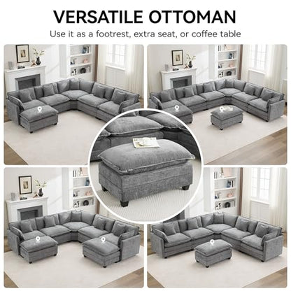 35‘’ Modern Chenille Cloud Sofa Ottoman,Rectangle Ottoman for Modular Sectional Sofa, Grey - color: Grey, size: 35'' Ottoman