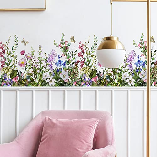 4 Pieces Flowers Wall Decals Vinyl Flowers Wall Stickers Removable Floral Murals Peel and Stick Colorful Flower Decor for Girls Bedroom Living Room Nursery (Vibrant) - style: Vibrant