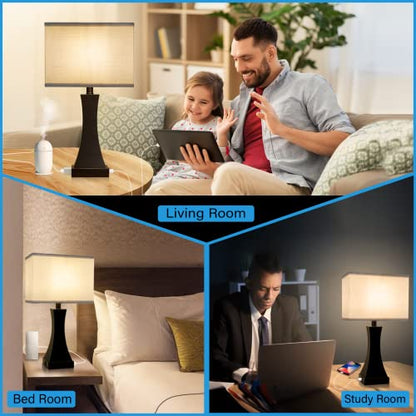 OYedis Table Lamp for Bedroom 3-Way Dimmable Touch Control Bedside Lamp with USB A+C Port & AC Outlet 21.6" Tall Nightstand Lamp for Living Room Office and Hotel Bulb Included - color: Black