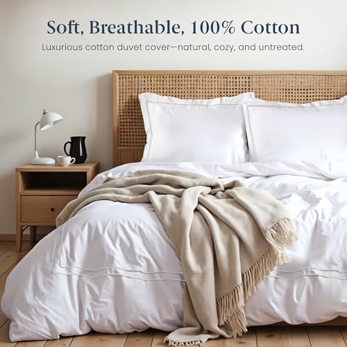 Ella Jayne Duvet Cover Full (3 Pieces), 100% Cotton Percale, Full/Queen, Soft Breathable & Lightweight, Including Full Size Duvet Cover (1 Piece) 90 x 90 Inches with 2 Pillow Shams (White Design) | Duvet Cover Queen | 100% Cotton Percale Fabric | Soft Bre