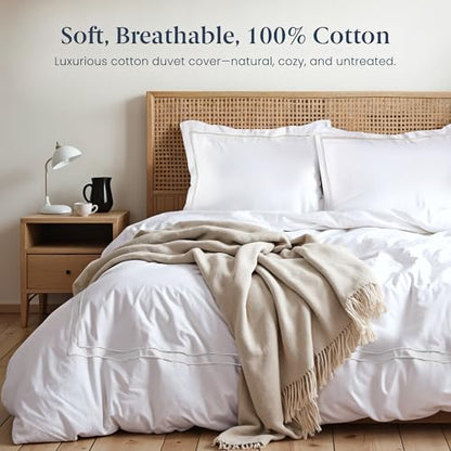 Ella Jayne Duvet Cover Full (3 Pieces), 100% Cotton Percale, Full/Queen, Soft Breathable & Lightweight, Including Full Size Duvet Cover (1 Piece) 90 x 90 Inches with 2 Pillow Shams (White Design) | Duvet Cover Queen | 100% Cotton Percale Fabric | Soft Bre