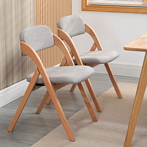 Folding Chairs with Padded Seats | Wooden Stackable Dining Chair Set of 2 with Removable Cover Extra for Guests Kitchen Office Wedding Party Picnic, Grey - color: Grey, size: 2PCS
