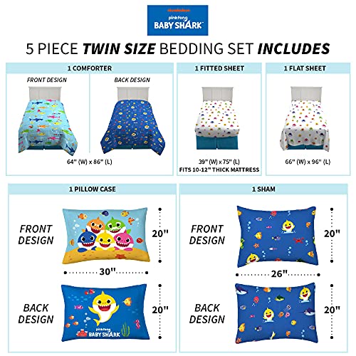 Franco Kids Bedding Super Soft Comforter and Sheet Set with Sham, 5 Piece Twin Size, Baby Shark