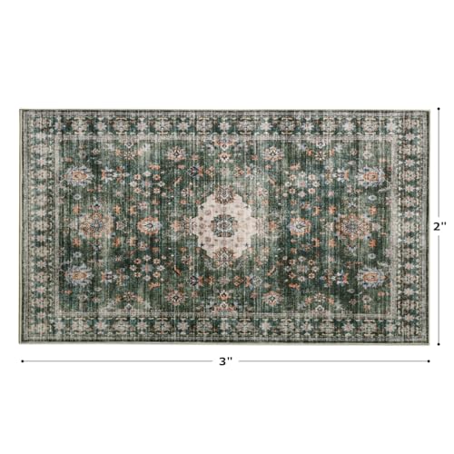 COHOME Green 2x3 Washable Entry Rug, Non-Slip TPE Low Pile for Kitchen Bathroom Door Mat, Stain & Pet Resistant, Vintage Farmhouse Floral Decor - color: Green, size: 2" x 3" (Rectangular)