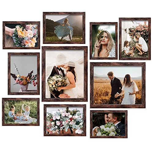 LUCKYLIFE Picture Frame Set 10-Pack, Gallery Wall Frame Collage with 8x10 5x7 4x6 Frames in Brown Finishes - color: Brown