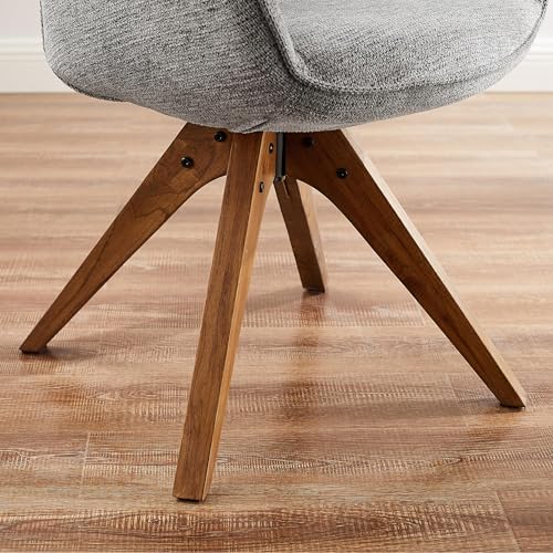 Swivel Desk Chair for Home Office, Fabric, Gray | No Wheels, Oka Wood Legs, Mid Century Modern, Upholstered, 360° Swivel, Accent Chair, Living Room, Bedroom - color: Grey, size: Fabric