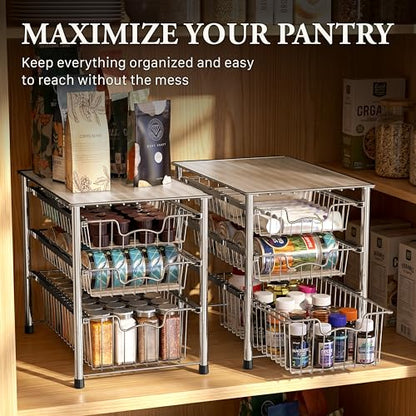 Simple Houseware Stackable 3 Tier Sliding Basket Organizer Drawer, Chrome - color: Chrome, size: 3-tier